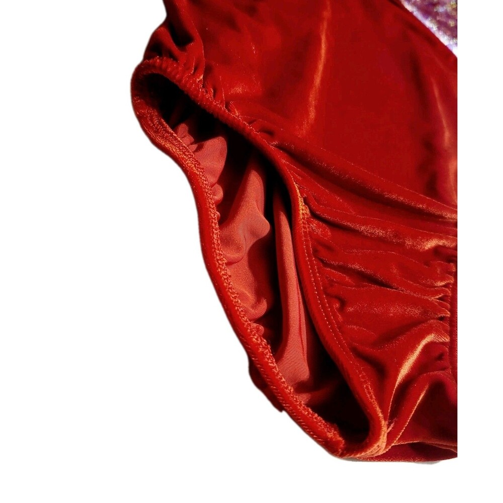 GK Elite VTG Red Velvet Floral Holographic LS Keyhole Leotard Size AM Adult M - Picture 11 of 16